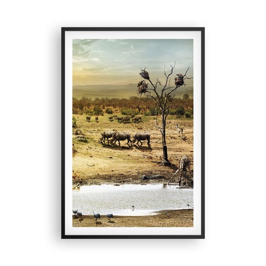 Obraz - Plakat - "Z Edenu zaś wypływała rzeka…" - 61x91cm - Sawanna Zwierzęta Afryka - Foto Plakaty na ścianę w czarnej ramie - Plakat do Salonu Sypialni ARTTOR ARTTOR