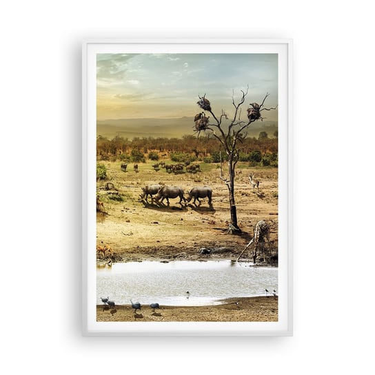 Obraz - Plakat - "Z Edenu zaś wypływała rzeka…" - 70x100cm - Sawanna Zwierzęta Afryka - Foto Plakaty w ramie koloru białego do Salonu Sypialni ARTTOR ARTTOR