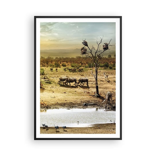 Obraz - Plakat - "Z Edenu zaś wypływała rzeka…" - 70x100cm - Sawanna Zwierzęta Afryka - Foto Plakaty w ramie koloru czarnego do Salonu Sypialni ARTTOR ARTTOR
