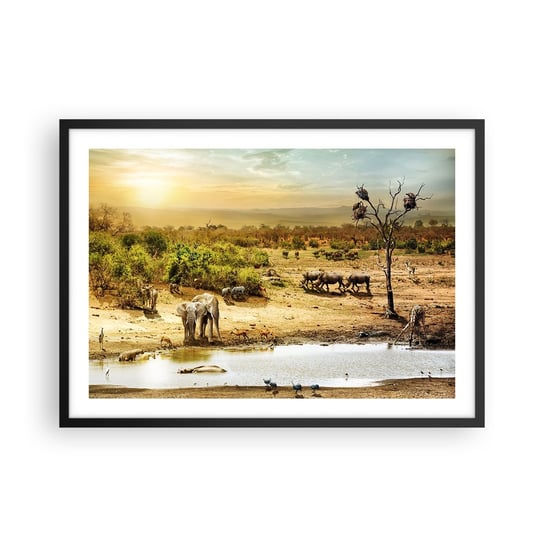 Obraz - Plakat - "Z Edenu zaś wypływała rzeka…" - 70x50cm - Sawanna Zwierzęta Afryka - Nowoczesny modny obraz Plakat czarna rama ARTTOR ARTTOR
