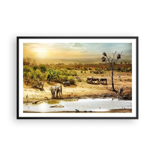 Obraz - Plakat - "Z Edenu zaś wypływała rzeka…" - 91x61cm - Sawanna Zwierzęta Afryka - Foto Plakaty na ścianę w czarnej ramie - Plakat do Salonu Sypialni ARTTOR ARTTOR