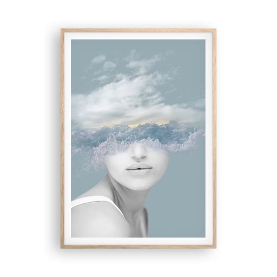 Obraz - Plakat - Z głową w chmurach - 70x100cm - Jasny Portret Chmury - Foto Plakaty w ramie koloru jasny dąb do Salonu Sypialni ARTTOR ARTTOR