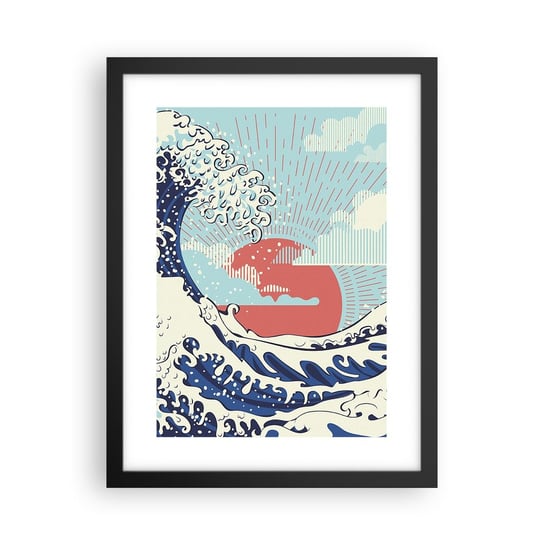 Obraz - Plakat - Z japońskich inspiracji - 30x40cm - Abstrakcja Fala Morska Morze - Foto Plakaty na ścianę w czarnej ramie - Plakat do Salonu Sypialni ARTTOR ARTTOR