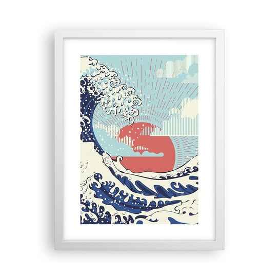 Obraz - Plakat - Z japońskich inspiracji - 30x40cm - Abstrakcja Fala Morska Morze - Foto Plakaty na ścianę w ramie białej - Plakat do Salonu Sypialni ARTTOR ARTTOR