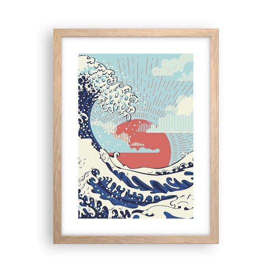 Obraz - Plakat - Z japońskich inspiracji - 30x40cm - Abstrakcja Fala Morska Morze - Foto Plakaty na ścianę w ramie jasny dąb - Plakat do Salonu Sypialni ARTTOR ARTTOR