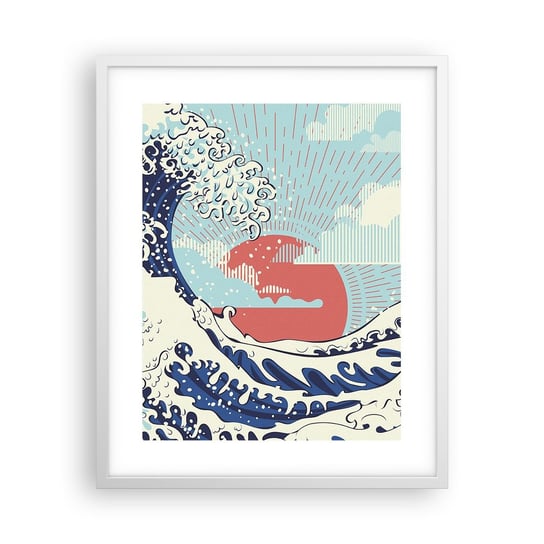 Obraz - Plakat - Z japońskich inspiracji - 40x50cm - Abstrakcja Fala Morska Morze - Foto Plakaty w ramie koloru białego do Salonu Sypialni ARTTOR ARTTOR