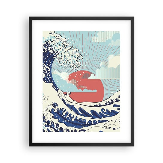 Obraz - Plakat - Z japońskich inspiracji - 40x50cm - Abstrakcja Fala Morska Morze - Foto Plakaty w ramie koloru czarnego do Salonu Sypialni ARTTOR ARTTOR