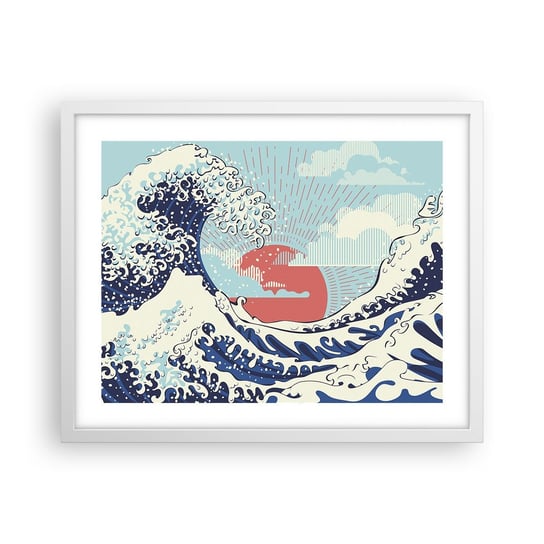 Obraz - Plakat - Z japońskich inspiracji - 50x40cm - Abstrakcja Fala Morska Morze - Foto Plakaty w ramie koloru białego do Salonu Sypialni ARTTOR ARTTOR