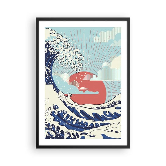 Obraz - Plakat - Z japońskich inspiracji - 50x70cm - Abstrakcja Fala Morska Morze - Nowoczesny modny obraz Plakat czarna rama ARTTOR ARTTOR
