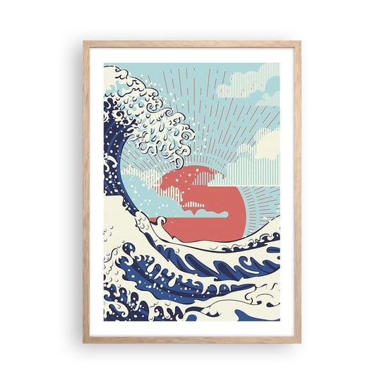 Obraz - Plakat - Z japońskich inspiracji - 50x70cm - Abstrakcja Fala Morska Morze - Nowoczesny modny obraz Plakat rama jasny dąb ARTTOR ARTTOR