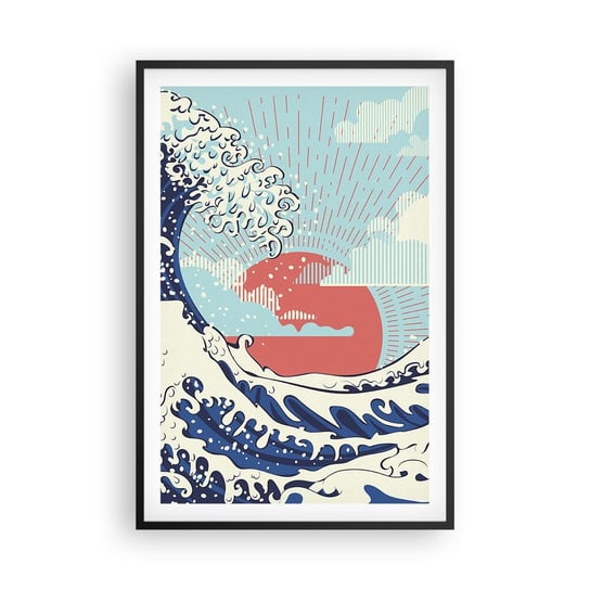 Obraz - Plakat - Z japońskich inspiracji - 61x91cm - Abstrakcja Fala Morska Morze - Foto Plakaty na ścianę w czarnej ramie - Plakat do Salonu Sypialni ARTTOR ARTTOR