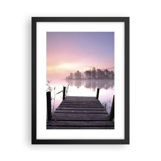 Obraz - Plakat - Z liliowej mgły... - 30x40cm - Krajobraz Wschód Słońca Jezioro - Foto Plakaty na ścianę w czarnej ramie - Plakat do Salonu Sypialni ARTTOR ARTTOR