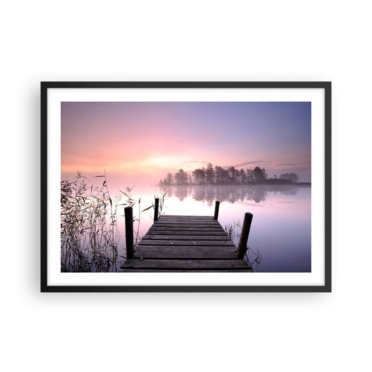 Obraz - Plakat - Z liliowej mgły... - 70x50cm - Krajobraz Wschód Słońca Jezioro - Nowoczesny modny obraz Plakat czarna rama ARTTOR ARTTOR