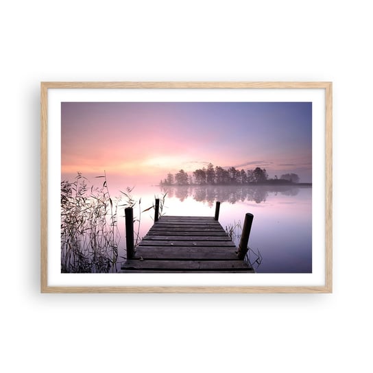 Obraz - Plakat - Z liliowej mgły... - 70x50cm - Krajobraz Wschód Słońca Jezioro - Nowoczesny modny obraz Plakat rama jasny dąb ARTTOR ARTTOR