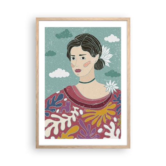 Obraz - Plakat - Z melancholią w spojrzeniu - 50x70cm - Portret Kobieta Boho - Nowoczesny modny obraz Plakat rama jasny dąb ARTTOR ARTTOR