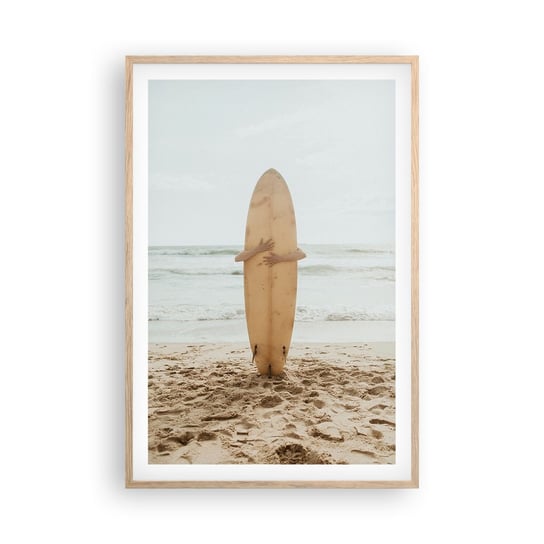 Obraz - Plakat - Z miłości do fal - 61x91cm - Surfing Plaża Sport - Foto Plakaty na ścianę w ramie jasny dąb - Plakat do Salonu Sypialni ARTTOR ARTTOR