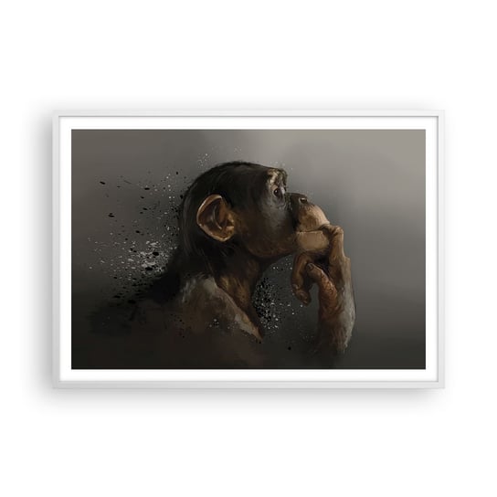 Obraz - Plakat - Z pewnością myśliciel - 100x70cm - Zwierzęta Małpa Sztuka - Foto Plakaty w ramie koloru białego do Salonu Sypialni ARTTOR ARTTOR