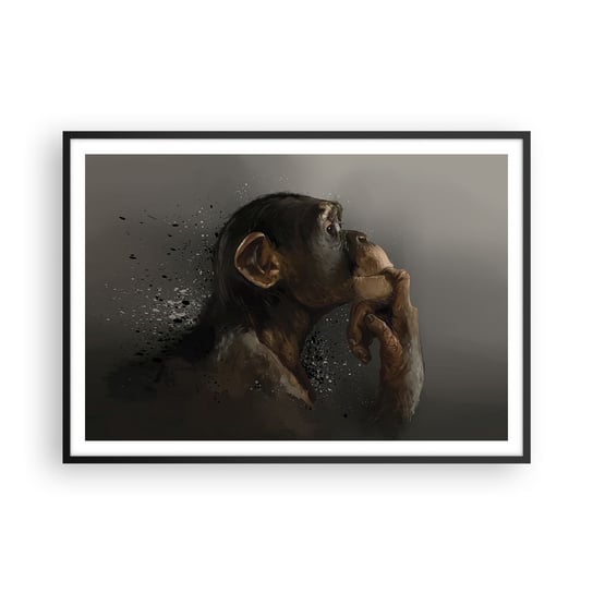 Obraz - Plakat - Z pewnością myśliciel - 100x70cm - Zwierzęta Małpa Sztuka - Foto Plakaty w ramie koloru czarnego do Salonu Sypialni ARTTOR ARTTOR