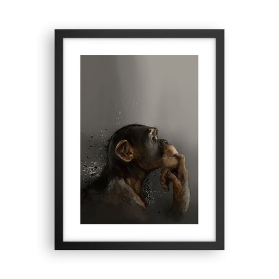 Obraz - Plakat - Z pewnością myśliciel - 30x40cm - Zwierzęta Małpa Sztuka - Foto Plakaty na ścianę w czarnej ramie - Plakat do Salonu Sypialni ARTTOR ARTTOR