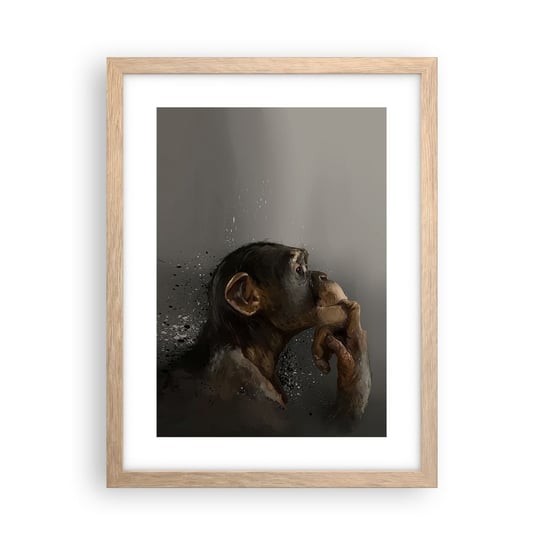 Obraz - Plakat - Z pewnością myśliciel - 30x40cm - Zwierzęta Małpa Sztuka - Foto Plakaty na ścianę w ramie jasny dąb - Plakat do Salonu Sypialni ARTTOR ARTTOR