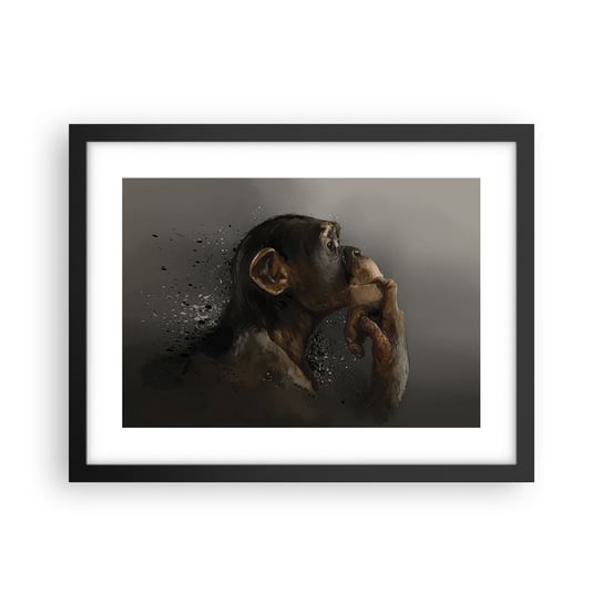 Obraz - Plakat - Z pewnością myśliciel - 40x30cm - Zwierzęta Małpa Sztuka - Foto Plakaty na ścianę w czarnej ramie - Plakat do Salonu Sypialni ARTTOR ARTTOR