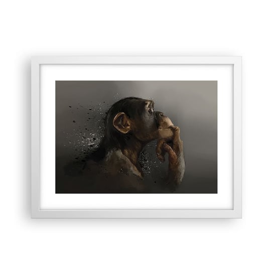 Obraz - Plakat - Z pewnością myśliciel - 40x30cm - Zwierzęta Małpa Sztuka - Foto Plakaty na ścianę w ramie białej - Plakat do Salonu Sypialni ARTTOR ARTTOR