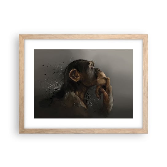 Obraz - Plakat - Z pewnością myśliciel - 40x30cm - Zwierzęta Małpa Sztuka - Foto Plakaty na ścianę w ramie jasny dąb - Plakat do Salonu Sypialni ARTTOR ARTTOR