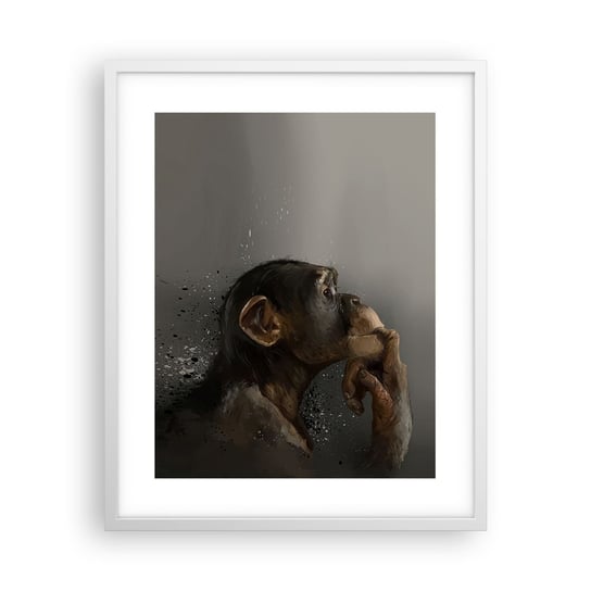 Obraz - Plakat - Z pewnością myśliciel - 40x50cm - Zwierzęta Małpa Sztuka - Foto Plakaty w ramie koloru białego do Salonu Sypialni ARTTOR ARTTOR