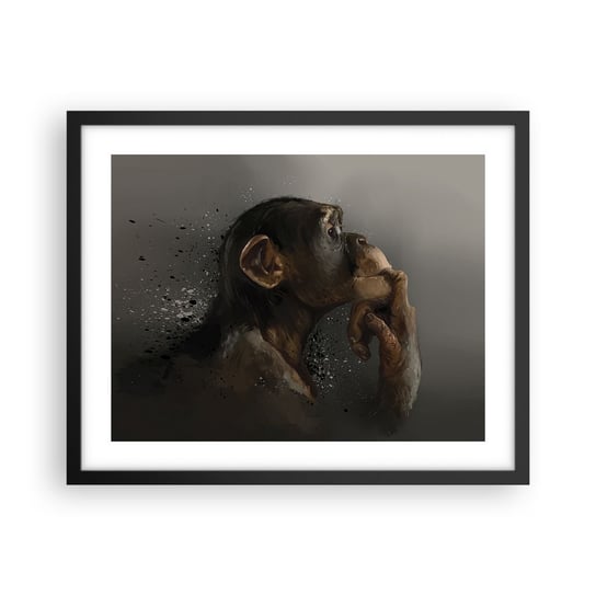 Obraz - Plakat - Z pewnością myśliciel - 50x40cm - Zwierzęta Małpa Sztuka - Foto Plakaty w ramie koloru czarnego do Salonu Sypialni ARTTOR ARTTOR