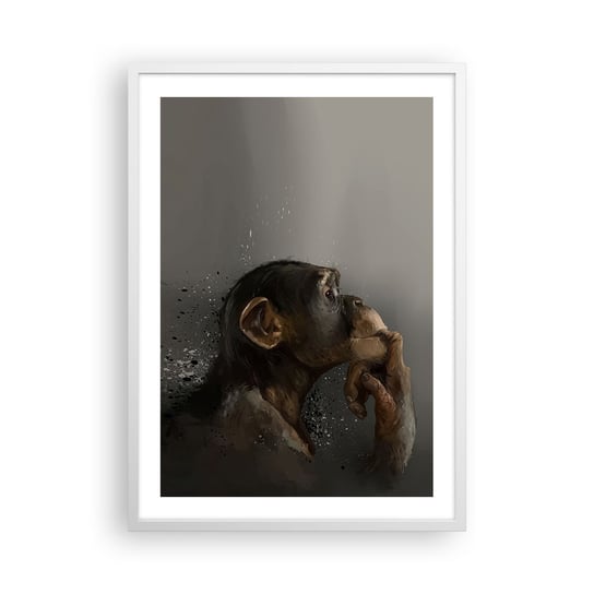 Obraz - Plakat - Z pewnością myśliciel - 50x70cm - Zwierzęta Małpa Sztuka - Nowoczesny modny obraz Plakat rama biała ARTTOR ARTTOR