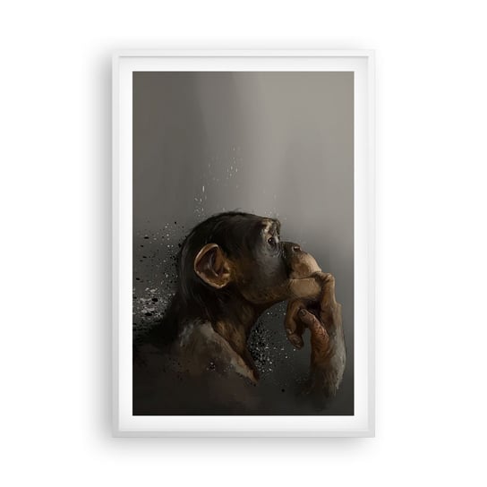 Obraz - Plakat - Z pewnością myśliciel - 61x91cm - Zwierzęta Małpa Sztuka - Foto Plakaty na ścianę w ramie białej - Plakat do Salonu Sypialni ARTTOR ARTTOR