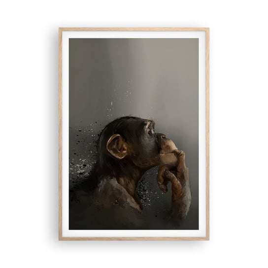 Obraz - Plakat - Z pewnością myśliciel - 70x100cm - Zwierzęta Małpa Sztuka - Foto Plakaty w ramie koloru jasny dąb do Salonu Sypialni ARTTOR ARTTOR