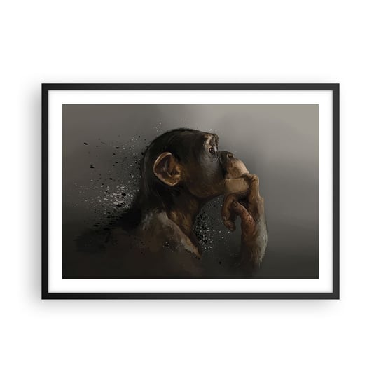 Obraz - Plakat - Z pewnością myśliciel - 70x50cm - Zwierzęta Małpa Sztuka - Nowoczesny modny obraz Plakat czarna rama ARTTOR ARTTOR