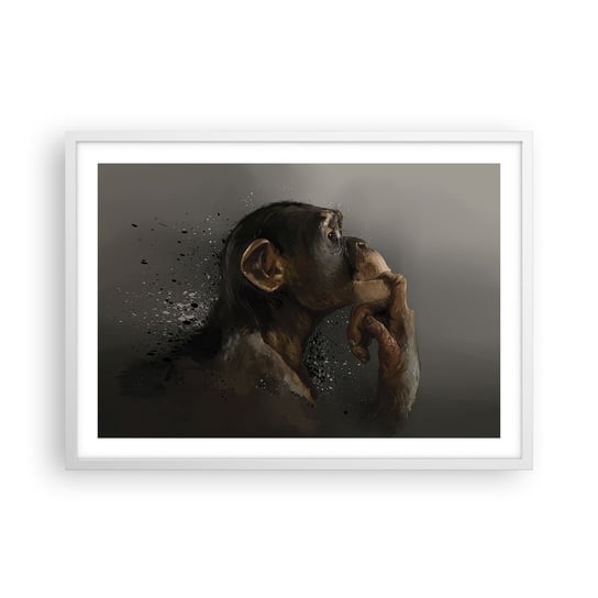 Obraz - Plakat - Z pewnością myśliciel - 70x50cm - Zwierzęta Małpa Sztuka - Nowoczesny modny obraz Plakat rama biała ARTTOR ARTTOR