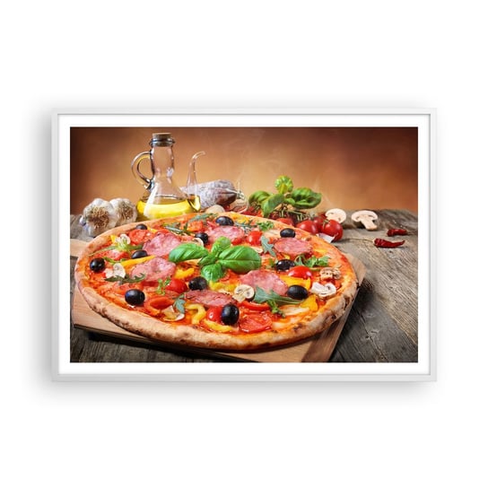 Obraz - Plakat - Z prawdziwie włoskim smakiem - 100x70cm - Gastronomia Pizza Włochy - Foto Plakaty w ramie koloru białego do Salonu Sypialni ARTTOR ARTTOR