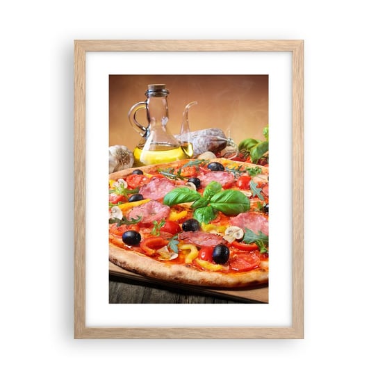 Obraz - Plakat - Z prawdziwie włoskim smakiem - 30x40cm - Gastronomia Pizza Włochy - Foto Plakaty na ścianę w ramie jasny dąb - Plakat do Salonu Sypialni ARTTOR ARTTOR
