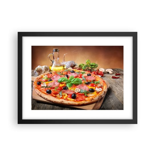 Obraz - Plakat - Z prawdziwie włoskim smakiem - 40x30cm - Gastronomia Pizza Włochy - Foto Plakaty na ścianę w czarnej ramie - Plakat do Salonu Sypialni ARTTOR ARTTOR
