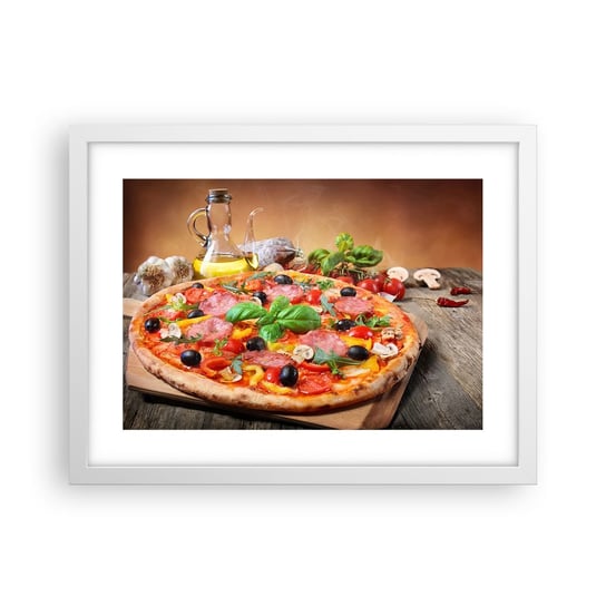Obraz - Plakat - Z prawdziwie włoskim smakiem - 40x30cm - Gastronomia Pizza Włochy - Foto Plakaty na ścianę w ramie białej - Plakat do Salonu Sypialni ARTTOR ARTTOR