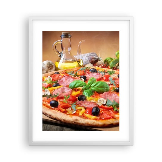 Obraz - Plakat - Z prawdziwie włoskim smakiem - 40x50cm - Gastronomia Pizza Włochy - Foto Plakaty w ramie koloru białego do Salonu Sypialni ARTTOR ARTTOR