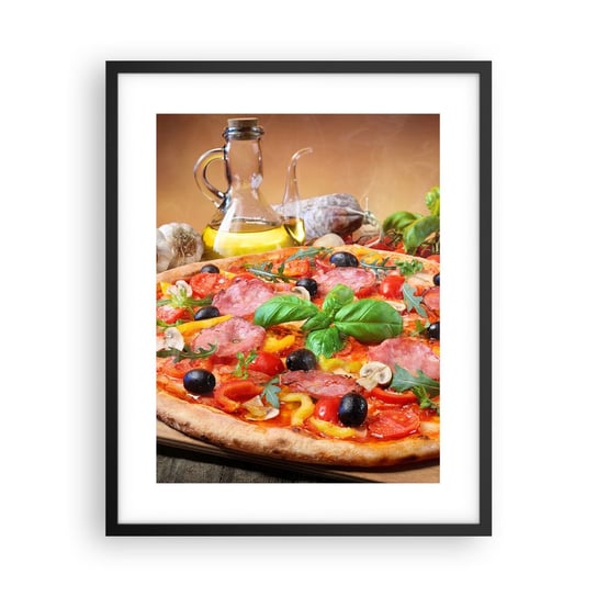 Obraz - Plakat - Z prawdziwie włoskim smakiem - 40x50cm - Gastronomia Pizza Włochy - Foto Plakaty w ramie koloru czarnego do Salonu Sypialni ARTTOR ARTTOR