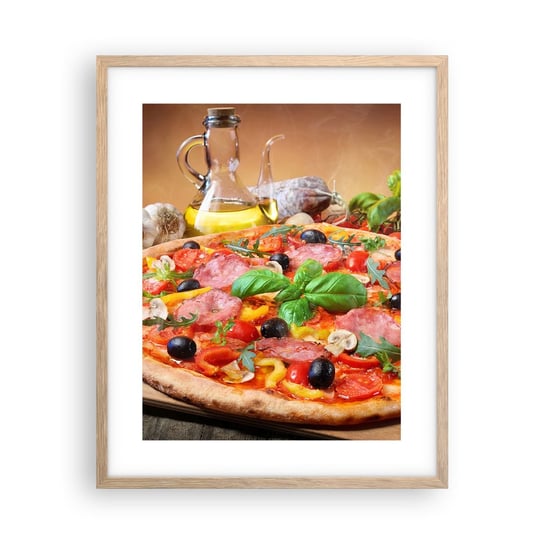 Obraz - Plakat - Z prawdziwie włoskim smakiem - 40x50cm - Gastronomia Pizza Włochy - Foto Plakaty w ramie koloru jasny dąb do Salonu Sypialni ARTTOR ARTTOR