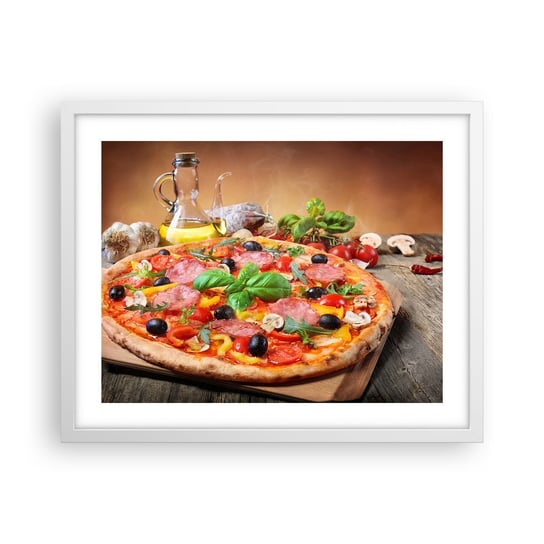 Obraz - Plakat - Z prawdziwie włoskim smakiem - 50x40cm - Gastronomia Pizza Włochy - Foto Plakaty w ramie koloru białego do Salonu Sypialni ARTTOR ARTTOR