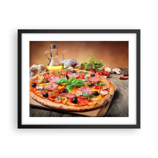 Obraz - Plakat - Z prawdziwie włoskim smakiem - 50x40cm - Gastronomia Pizza Włochy - Foto Plakaty w ramie koloru czarnego do Salonu Sypialni ARTTOR ARTTOR
