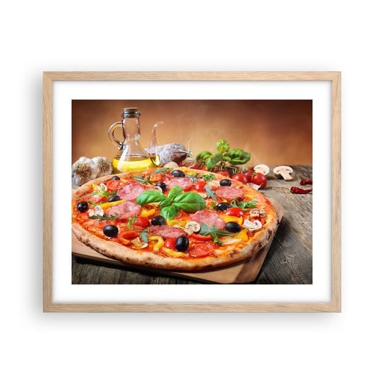 Obraz - Plakat - Z prawdziwie włoskim smakiem - 50x40cm - Gastronomia Pizza Włochy - Foto Plakaty w ramie koloru jasny dąb do Salonu Sypialni ARTTOR ARTTOR