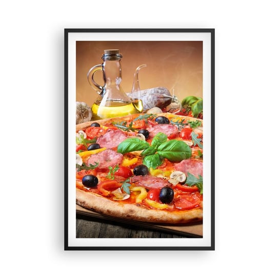 Obraz - Plakat - Z prawdziwie włoskim smakiem - 61x91cm - Gastronomia Pizza Włochy - Foto Plakaty na ścianę w czarnej ramie - Plakat do Salonu Sypialni ARTTOR ARTTOR