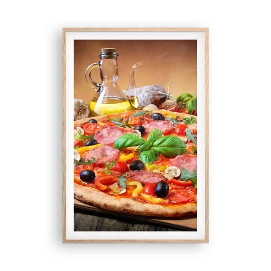 Obraz - Plakat - Z prawdziwie włoskim smakiem - 61x91cm - Gastronomia Pizza Włochy - Foto Plakaty na ścianę w ramie jasny dąb - Plakat do Salonu Sypialni ARTTOR ARTTOR