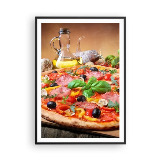 Obraz - Plakat - Z prawdziwie włoskim smakiem - 70x100cm - Gastronomia Pizza Włochy - Foto Plakaty w ramie koloru czarnego do Salonu Sypialni ARTTOR ARTTOR