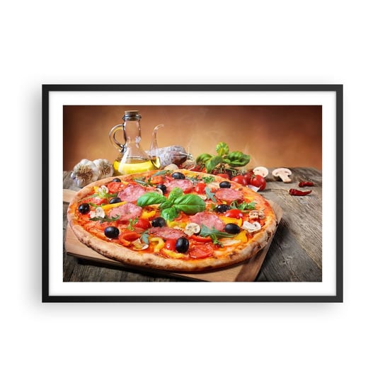 Obraz - Plakat - Z prawdziwie włoskim smakiem - 70x50cm - Gastronomia Pizza Włochy - Nowoczesny modny obraz Plakat czarna rama ARTTOR ARTTOR