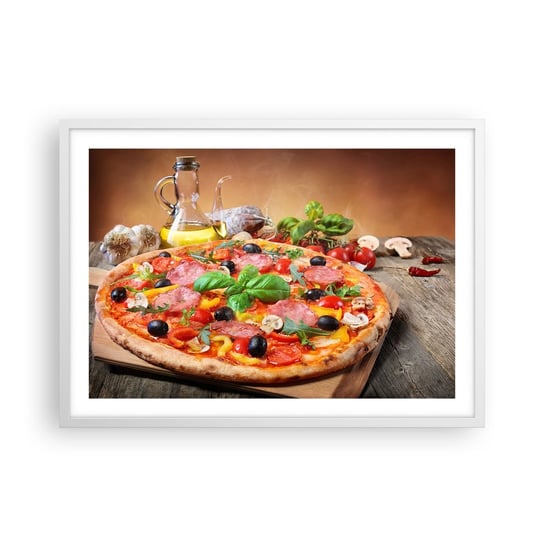 Obraz - Plakat - Z prawdziwie włoskim smakiem - 70x50cm - Gastronomia Pizza Włochy - Nowoczesny modny obraz Plakat rama biała ARTTOR ARTTOR