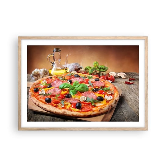 Obraz - Plakat - Z prawdziwie włoskim smakiem - 70x50cm - Gastronomia Pizza Włochy - Nowoczesny modny obraz Plakat rama jasny dąb ARTTOR ARTTOR